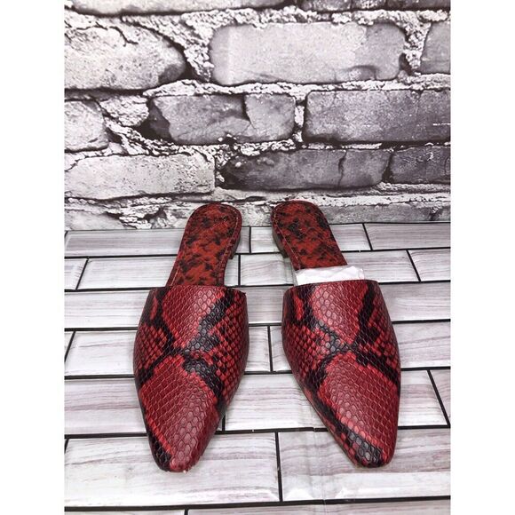 Vince Camuto Felinial Red Leather Snake Print Mule Flats Shoes Women 6M US/36.5 - Picture 15 of 16